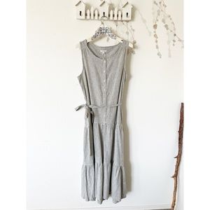 Max Studio Stripped Tiered Button Up Maxi Dress With Waist Tie